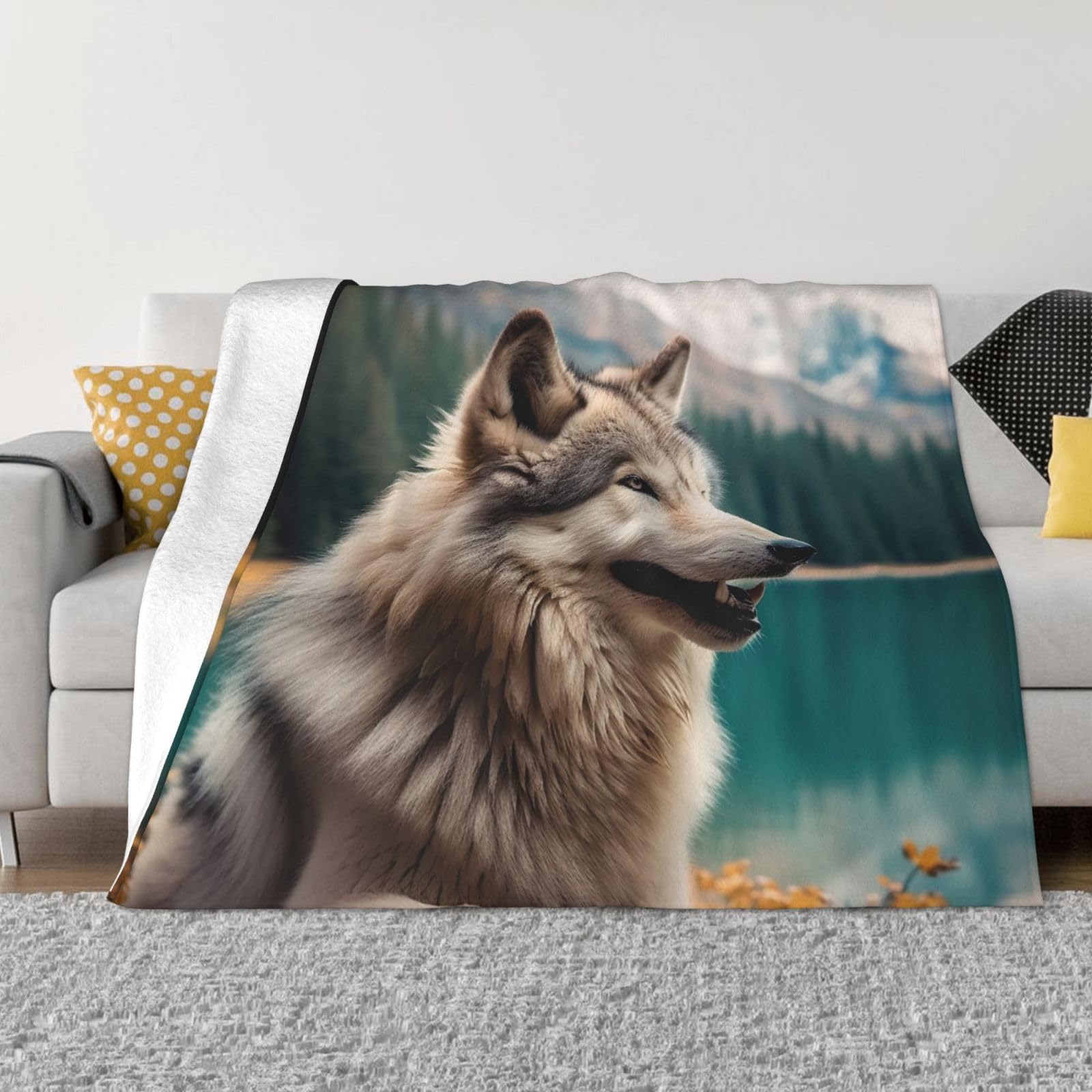 Fodpand Black Fun Animal Wolf Flannel Blanket 80"X60" - Ultra-Soft Lightweight Throw Blanket For Bed, Sofa - Luxury Air Conditioning Blankets - Cozy Warm Blankets For All Seasons