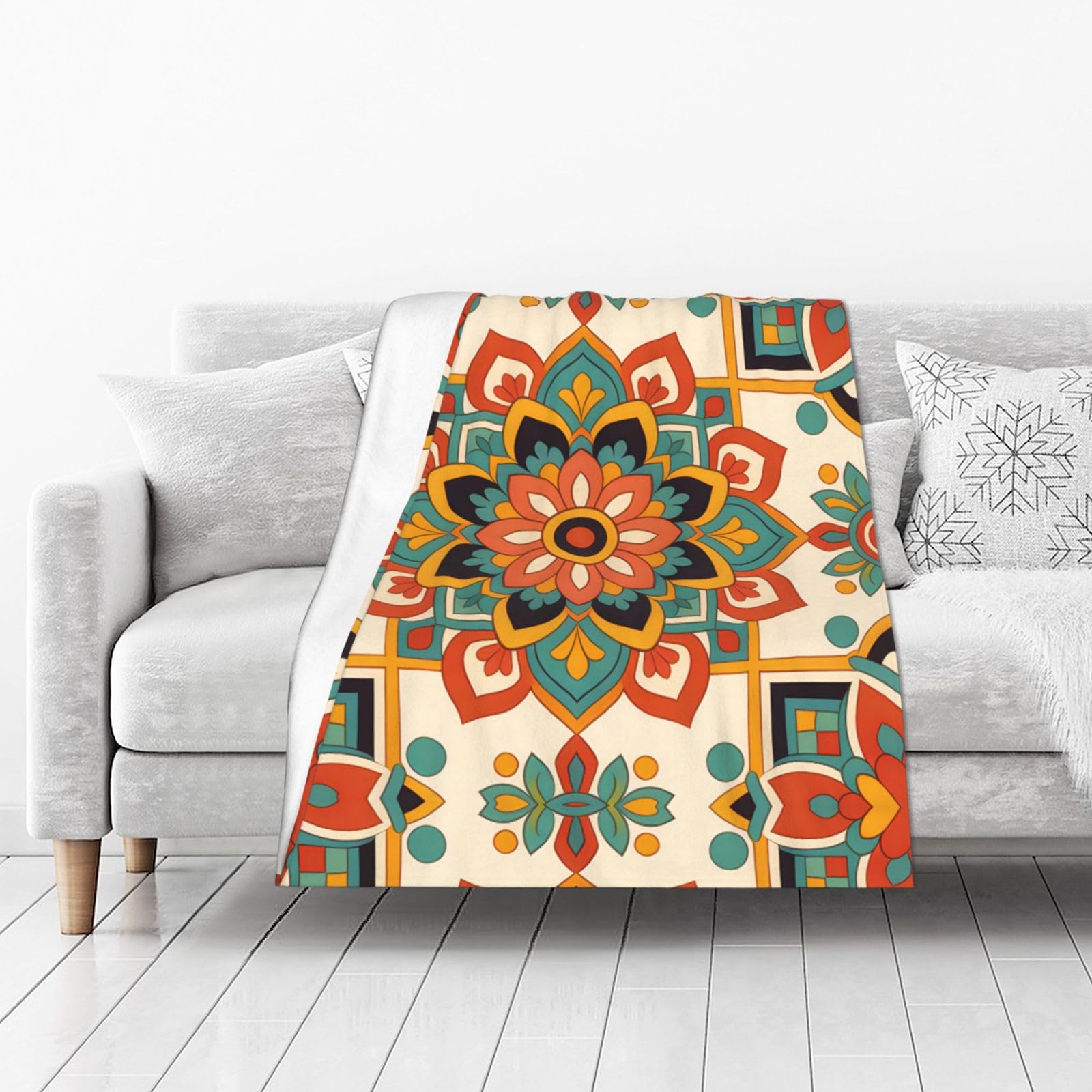DUYIOKH Vibrant Floral Mosaic Design Print Thick Throw Blanket, Blanket for Couch Bed Warm Travel Blanket for Camping Movie Night