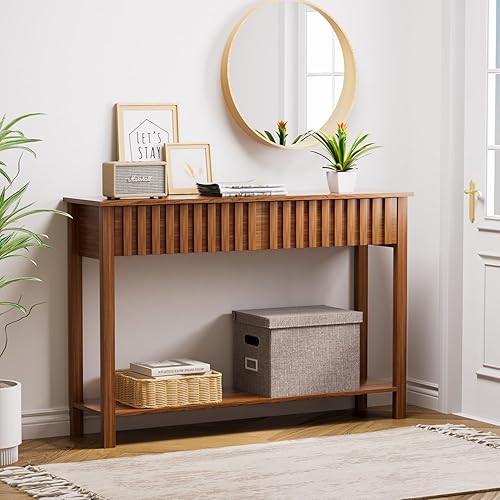 Miniatura 6 de CHUWELL Mesa consola de entrada con 2 cajones y estante acanalados, mesa de entrada de mediados de siglo de 47.2 pulgadas, mesa de sofá para sala de