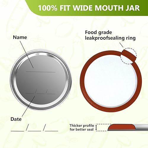 Miniatura 5 de Tapas y anillos para conservas (52 unidades, 26 juegos), tapas FGSAEOR de 3.386 in de ancho para frascos Mason y bandas para tarros Ball y Kerr,