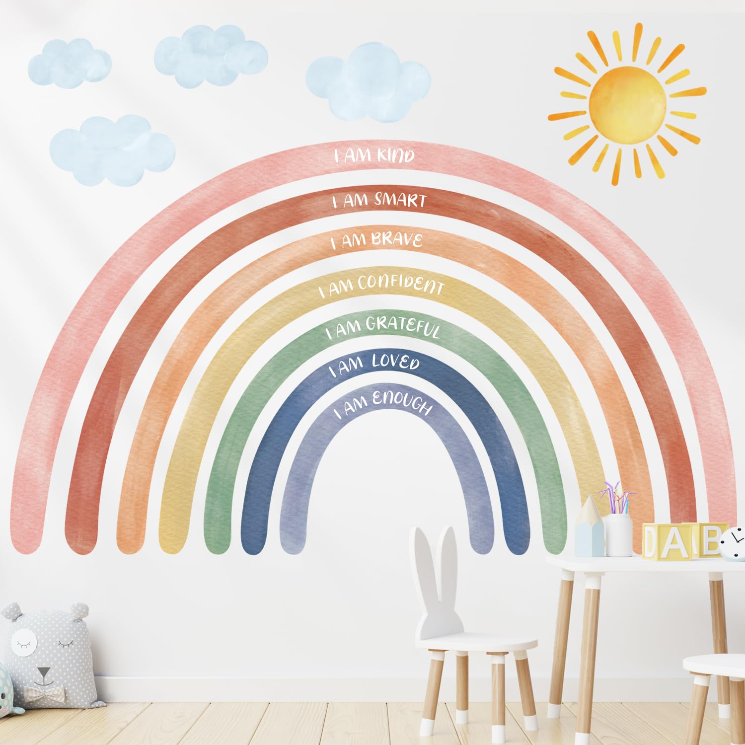 DECOWALL XLarge Rainbows and Quotes Wall Stickers 74'' x 47'' Watercolor Decals Big Nursery Bedroom Kids Room Décor Girls Baby Art Boho Peel and Stick Decoration Living Clouds (FH4-2432) - Image 4