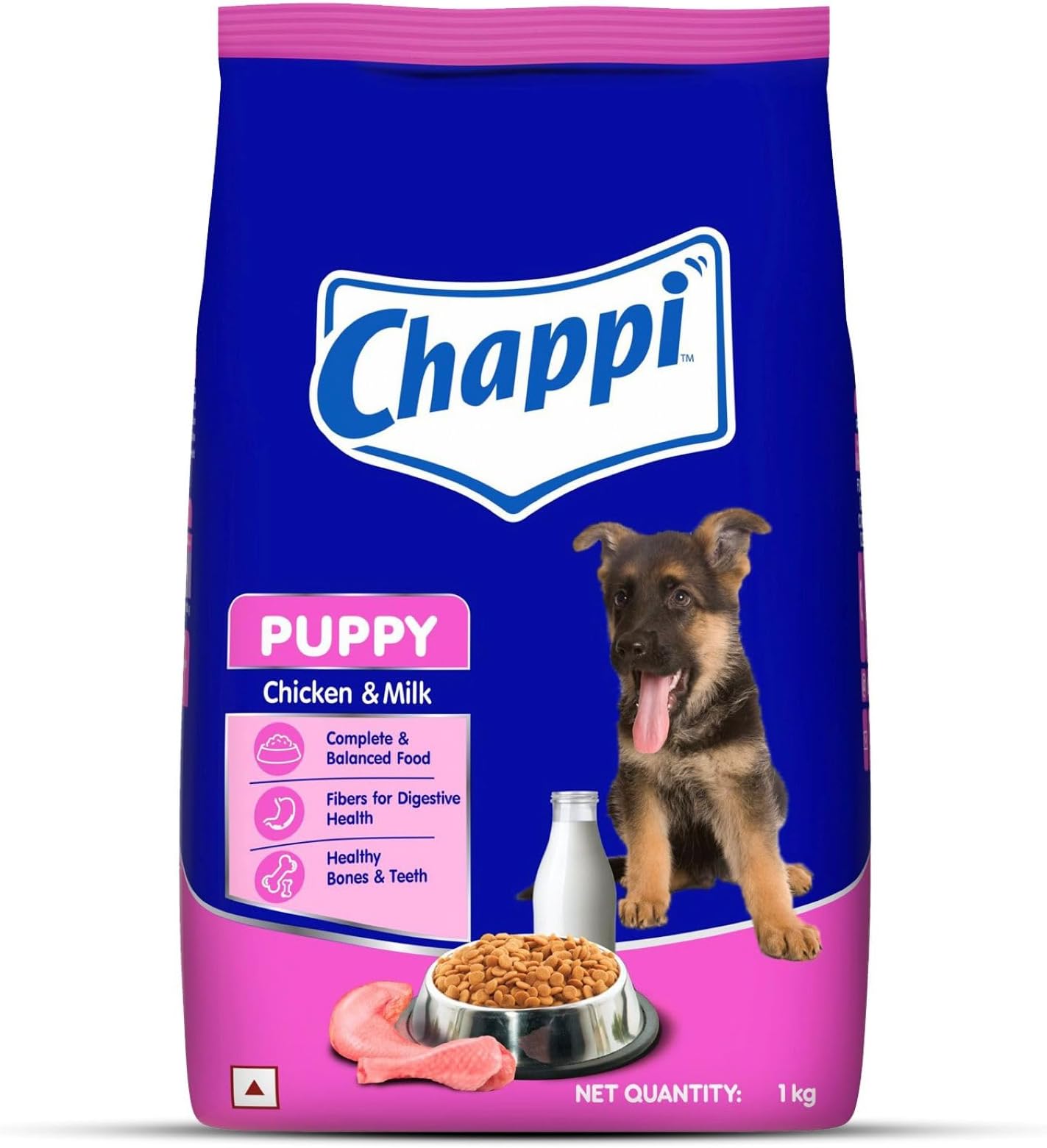 Chappi Puppy Dry Dog Food, Chicken & Milk, 1 kg, Complete and Balanced Food for Puppies