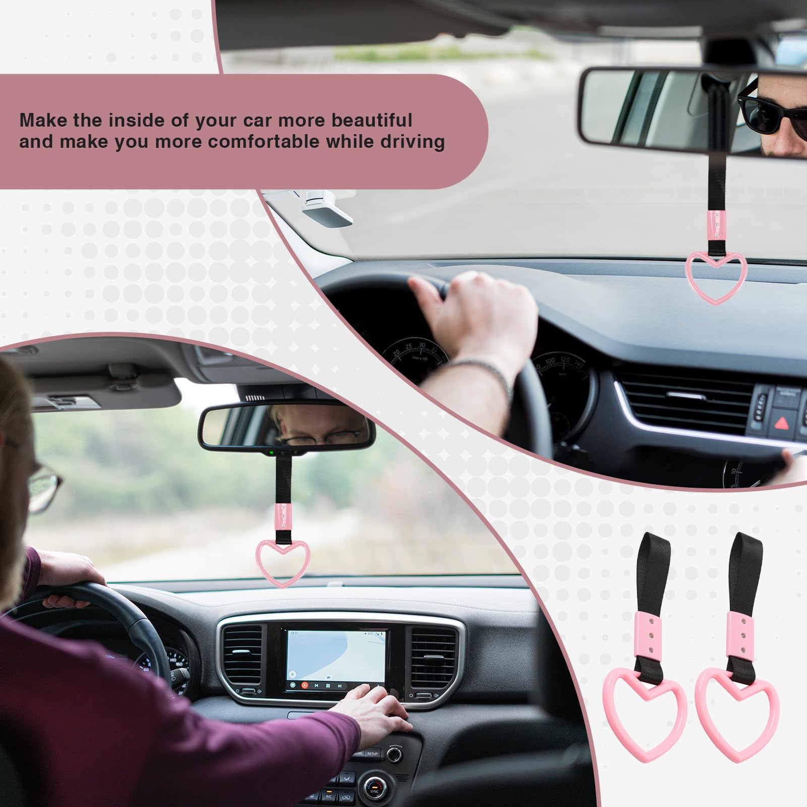 2PCS Heart Shaped Car Handle Straps Rear Bumper Warning Keychain Ring with Drift Charm for Car Exterior Interior — view 4