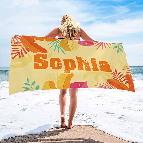 Miniatura 1 de Toallas de playa personalizadas con tu nombre, hojas tropicales, naranja, toallas de playa personalizadas para adultos, de secado rápido, toallas de