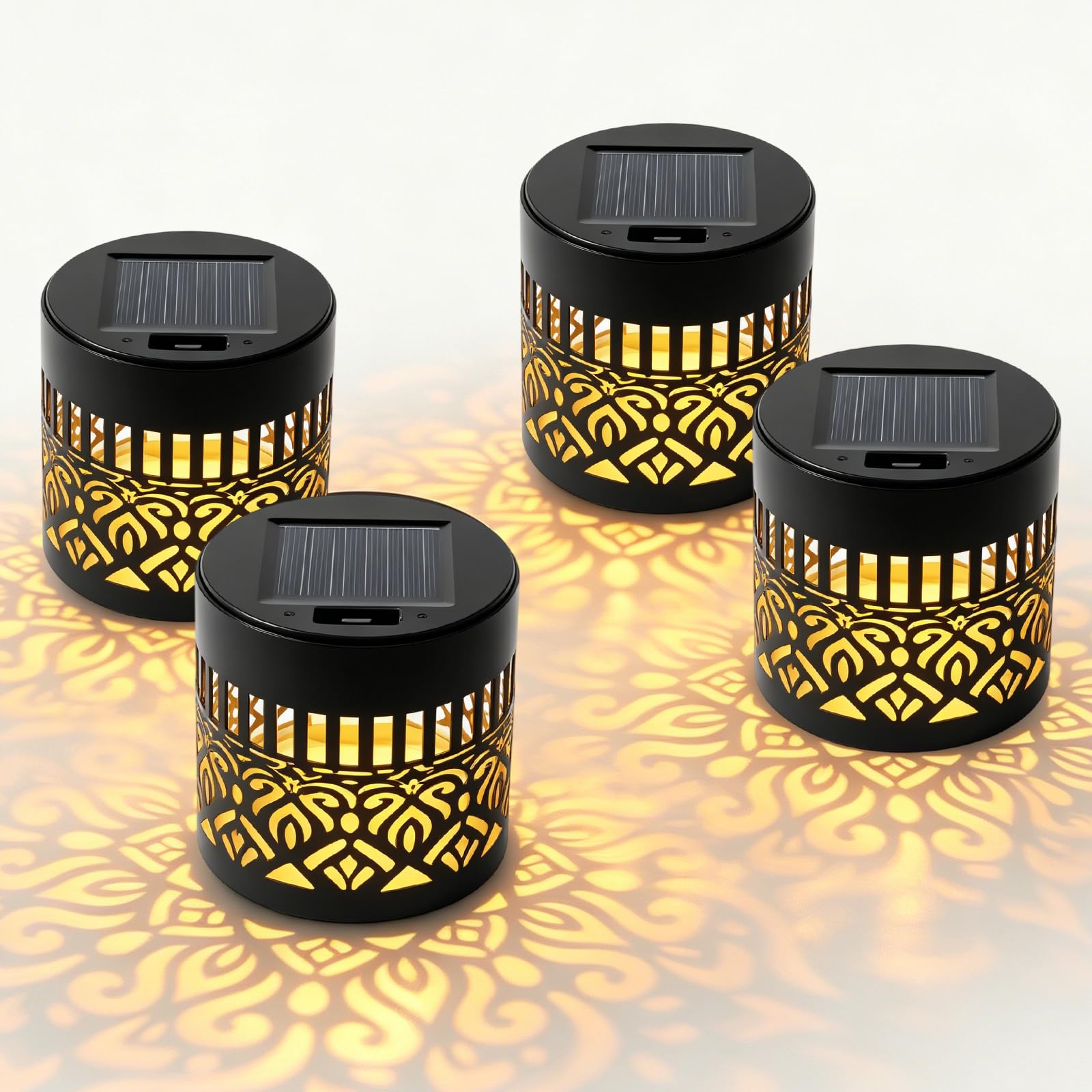 Photo 1 of Solar Mandala Lights Outdoor Wall, Decorative Solar Mandala Lights, Outdoor Waterproof Metal Fence Lights for Garden Post Patio Backyard Decor (4 Pack)