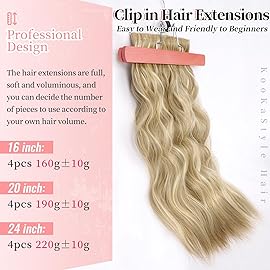 KooKaStyle Beach Blonde Hair Extensions Clip in Synthetic Highlight Hair Extensions Long Wavy 4PCS Thick Hairpieces 20 Inch for Women