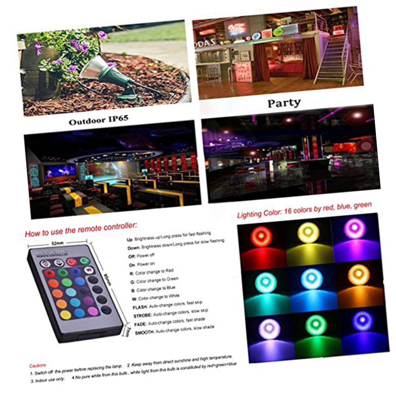 Mikikit Bombilla de Foco LED Par38 Aluminio 20w Rgb con Mando a Distancia Brillo Ajustable y Resistente al Agua para Decoración en Bares y Museos