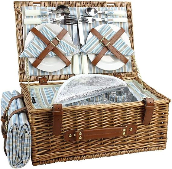 HappyPicnic Wicker Picnic Basket Set for 4 Persons Large