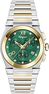 Ferragamo Vega Chrono Collection Luxury Mens Watch Timepieces with a Two Tone Bracelet and Case Featuring a Green Dial