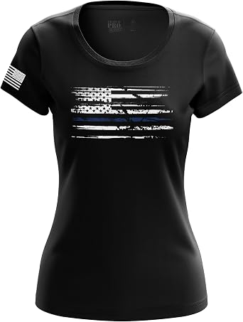 American Flag Womens Heavyweight Cotton T-Shirt, Classic Fit Short Sleeve Patriotic Graphic Tee for Women, Made in USA