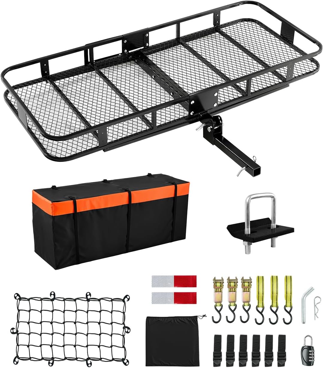 70" x 30" x 6", Hitch Cargo Carrier, 500 lbs Capacity with Ratchet Straps & Cargo Bag, Folding Hitch Mount Cargo Carrier Basket with Hitch Lock for 2" Receiver, Fit for SUVs