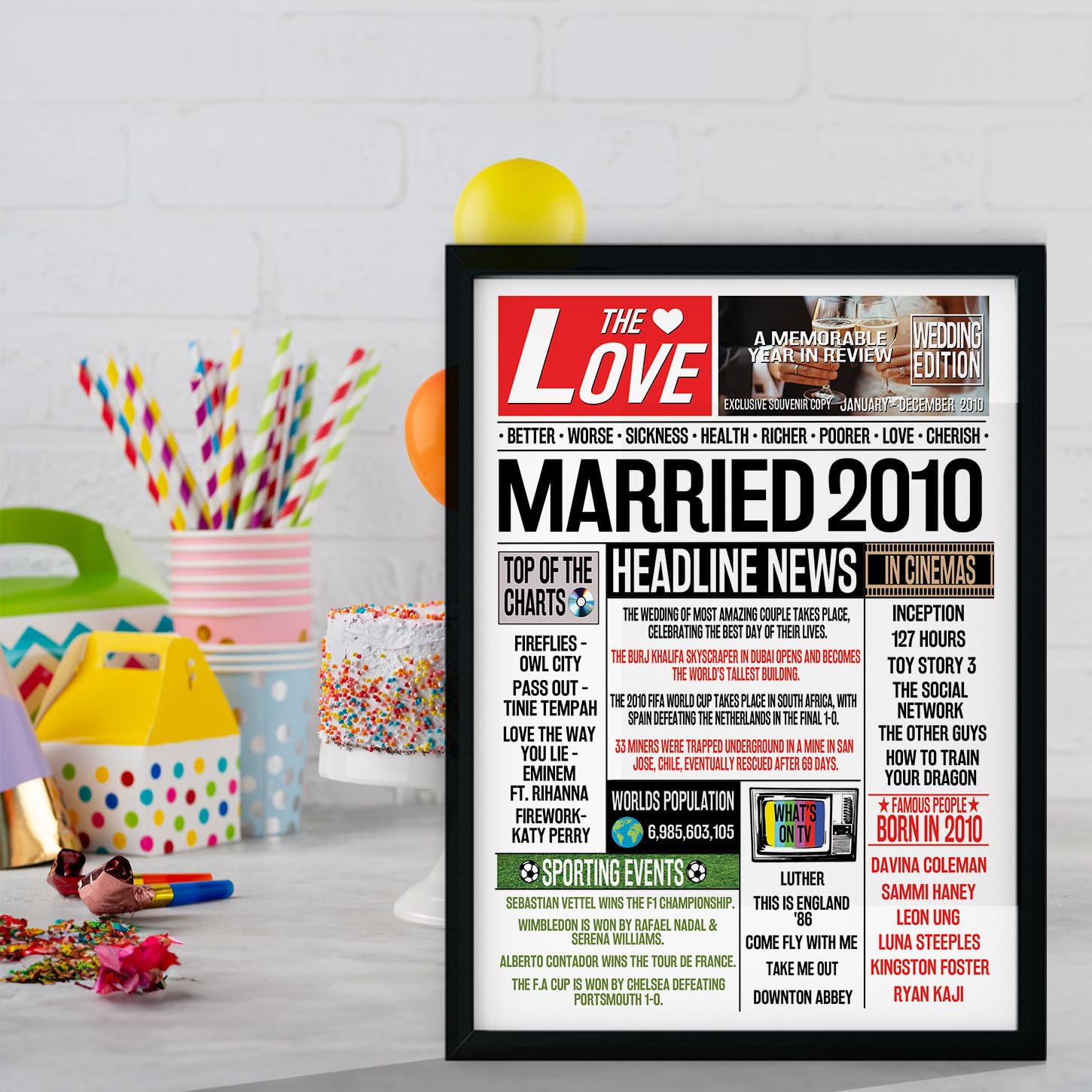 Stuff4 16th Anniversary Poster Framed, Married In 2010 Newspaper - Image 4