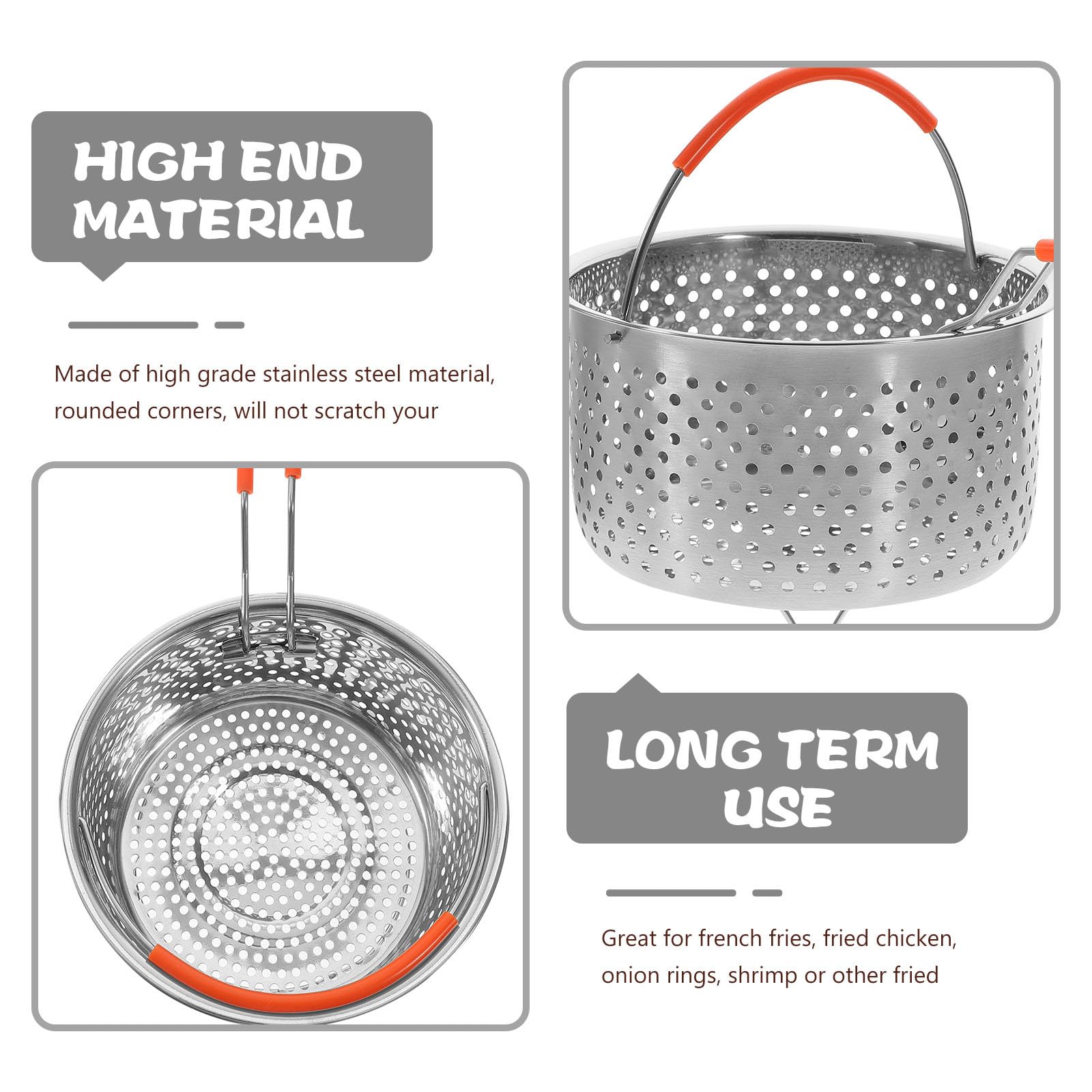 Cestello per Friggere in Acciaio Inox 304 20 Cm Doppia Maniglia, Colino per Pesce e Pasta, Accessorio da Cucina Resistente al Calore per Cottura a Vapore e Frittura,