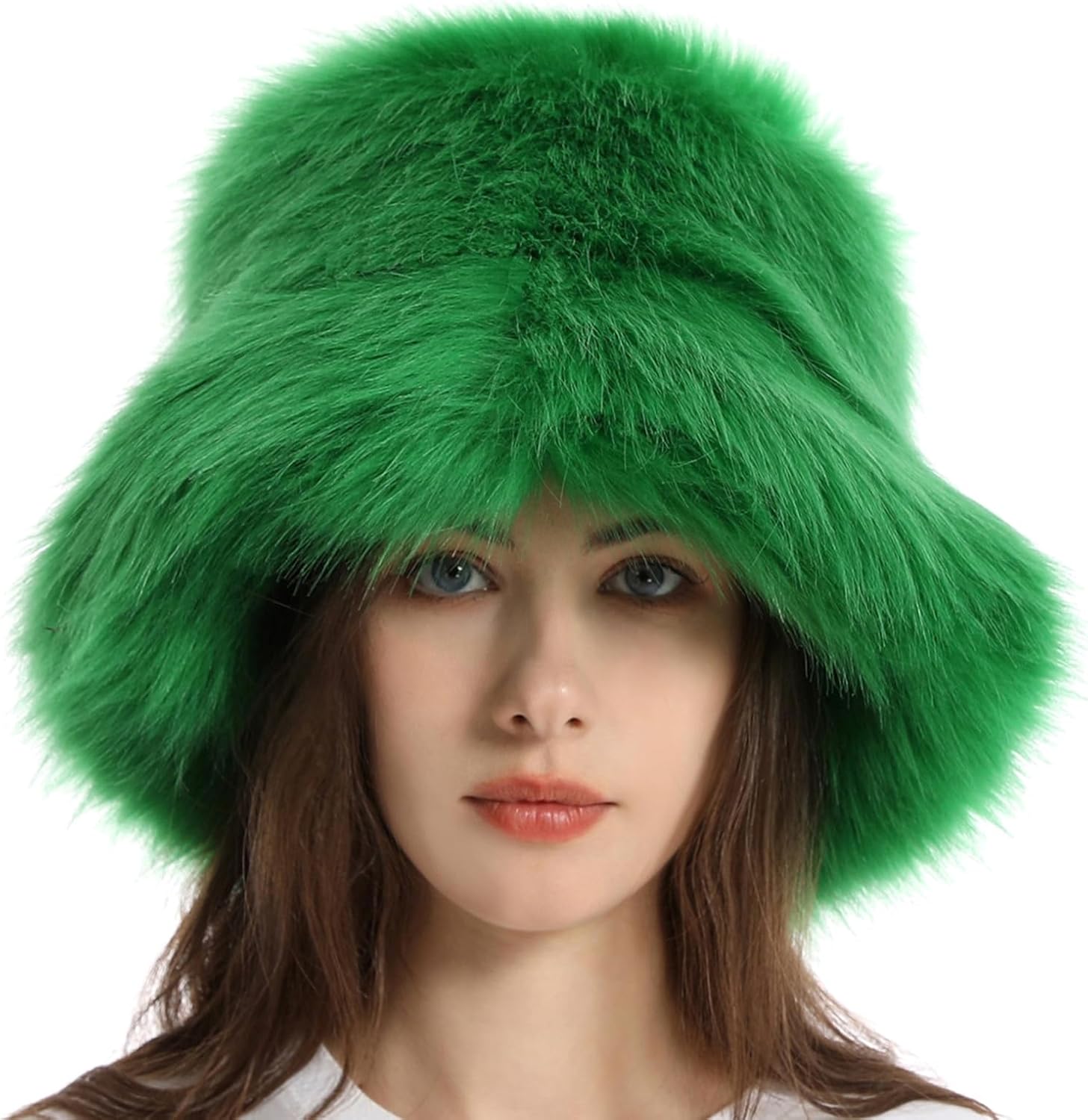 Reyox Women Winter Fuzzy Bucket Hat Warm Solid Color Faux Fur Fisherman Cap