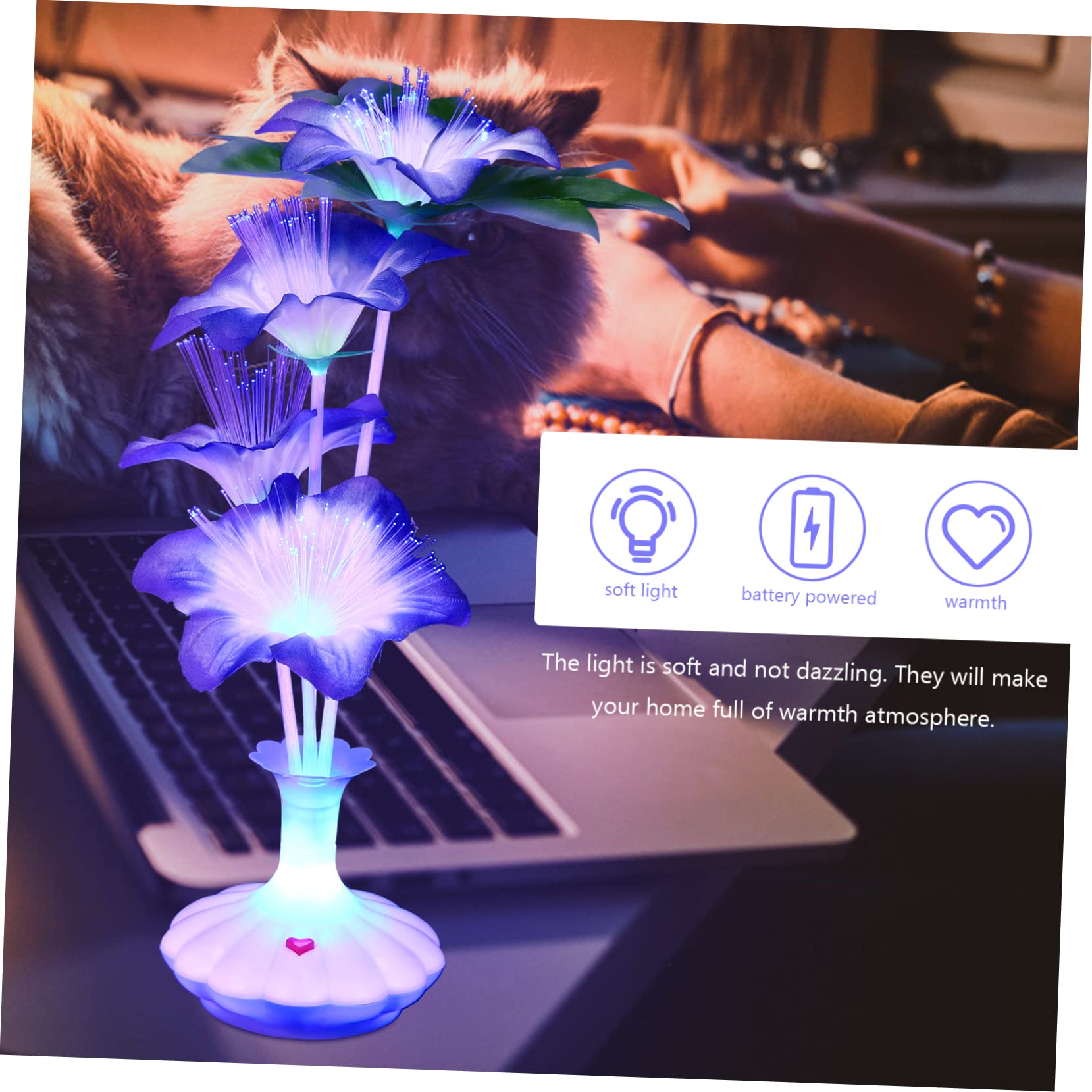 PRETYZOOM Led Lighted Fiber Optics Flowers Vase 4pc Decorative Light for Night Decor Random