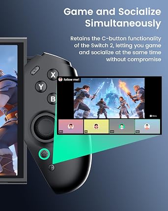 وحدة تحكم محمولة من TRANSNOVO لجهاز Nintendo Switch 2، وحدة تحكم Pro بديلة بزر C الأصلي، جيروسكوب 9 محاور، سلكي بدون زمن انتقال، قبضة مريحة، عصا تحكم بتأثير هول بدون انحراف، ماكرو/توربو