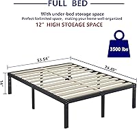 Vista 3 de ZIYOO Full Size Bed Frame 14 Inches High 3 Inches Wide Wood Slats with 3500 Pounds Support for Foam Mattress, No Box Spring Needed, Underbed Storage