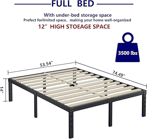 Miniatura 10 de ZIYOO Base de cama tamaño Queen de 18 pulgadas de alto, listones de madera de 3 pulgadas de ancho con soporte de 3500 libras para colchón de espuma,