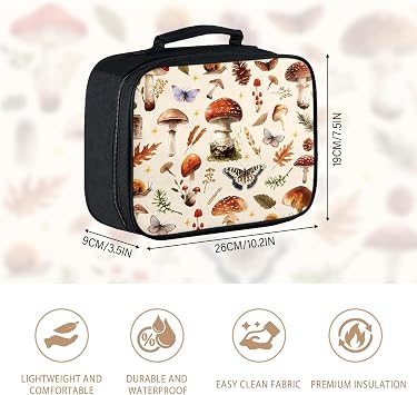 Mushroom Lunch Box Kids, Food Insulated with Zippered Portable Lunch Bag