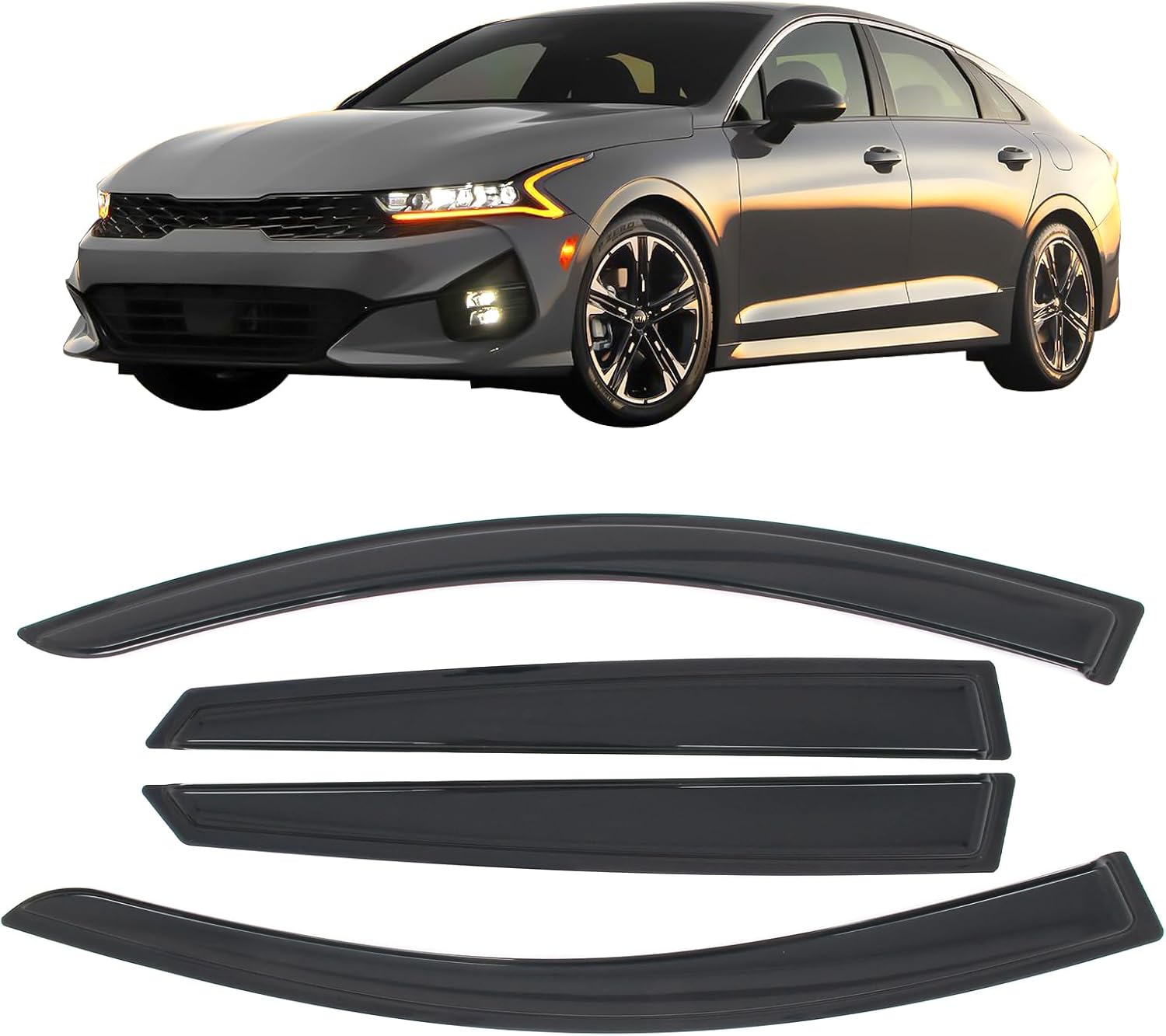 IKON MOTORSPORTS Tape on Window Visors Compatible with 2021-2026 Kia K5, Acrylic Smoke/Tinted Rain Guards, Side Window Wind Deflectors 4PCS