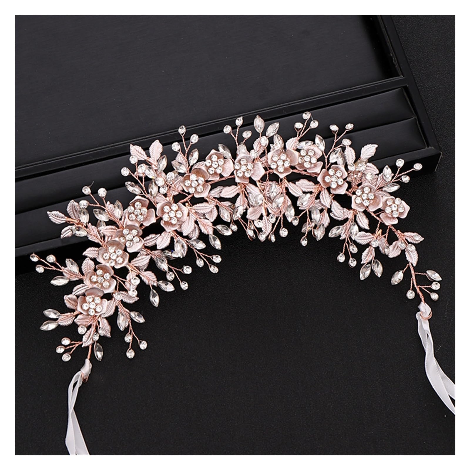 Rose Gold Stirnbänder Elegante Kristall Blumen Handgemachte Haarband Lange Strass Hochzeit Haar Zubehör mit Band Frauen Schmuck Dauerhaft