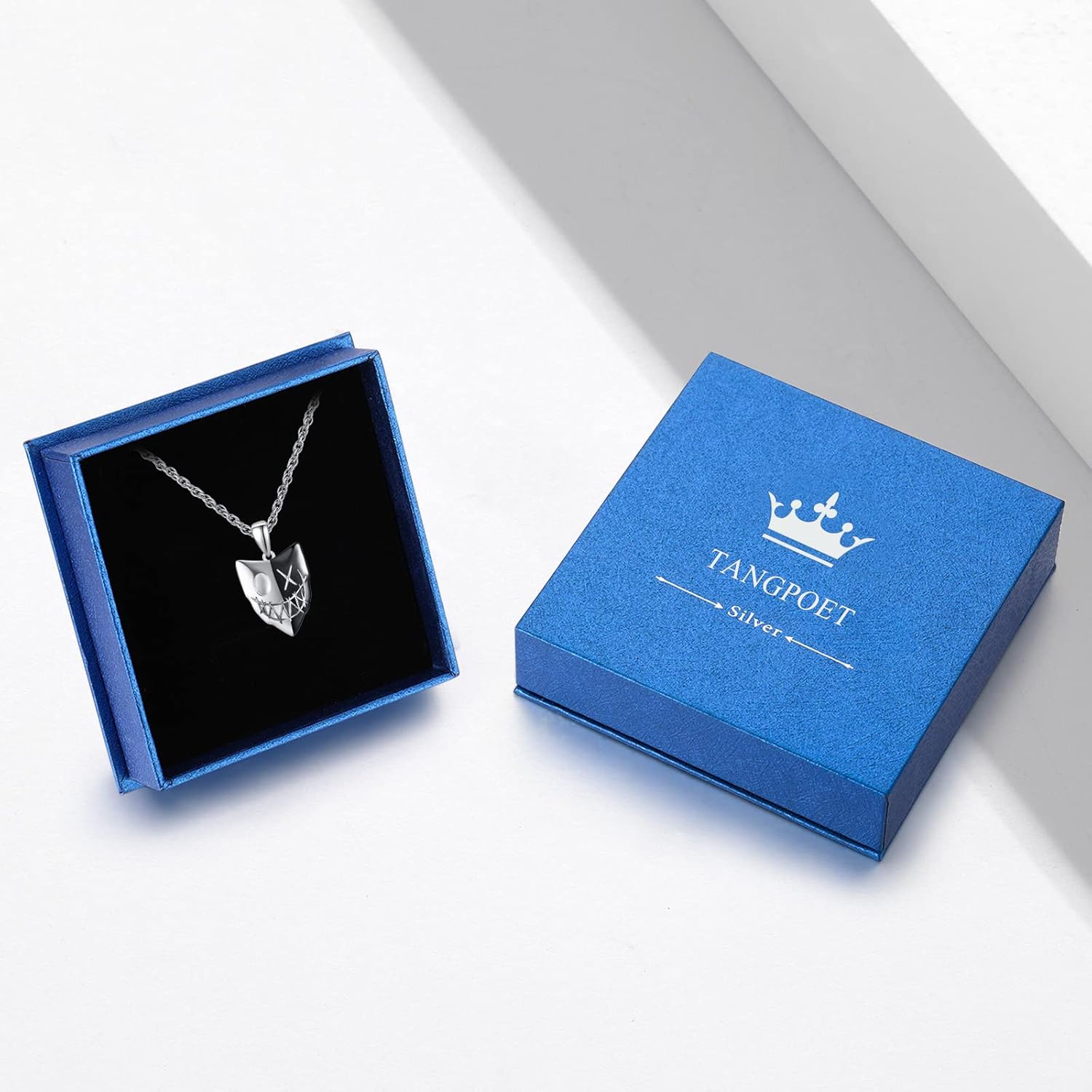 TANGPOET Skull Necklace 925 Sterling Silver Skeleton Punk Pendant Viking Skull Mask Necklace Hiphop Masquerade Party Halloween Gothic Jewelry Gifts for Men Women