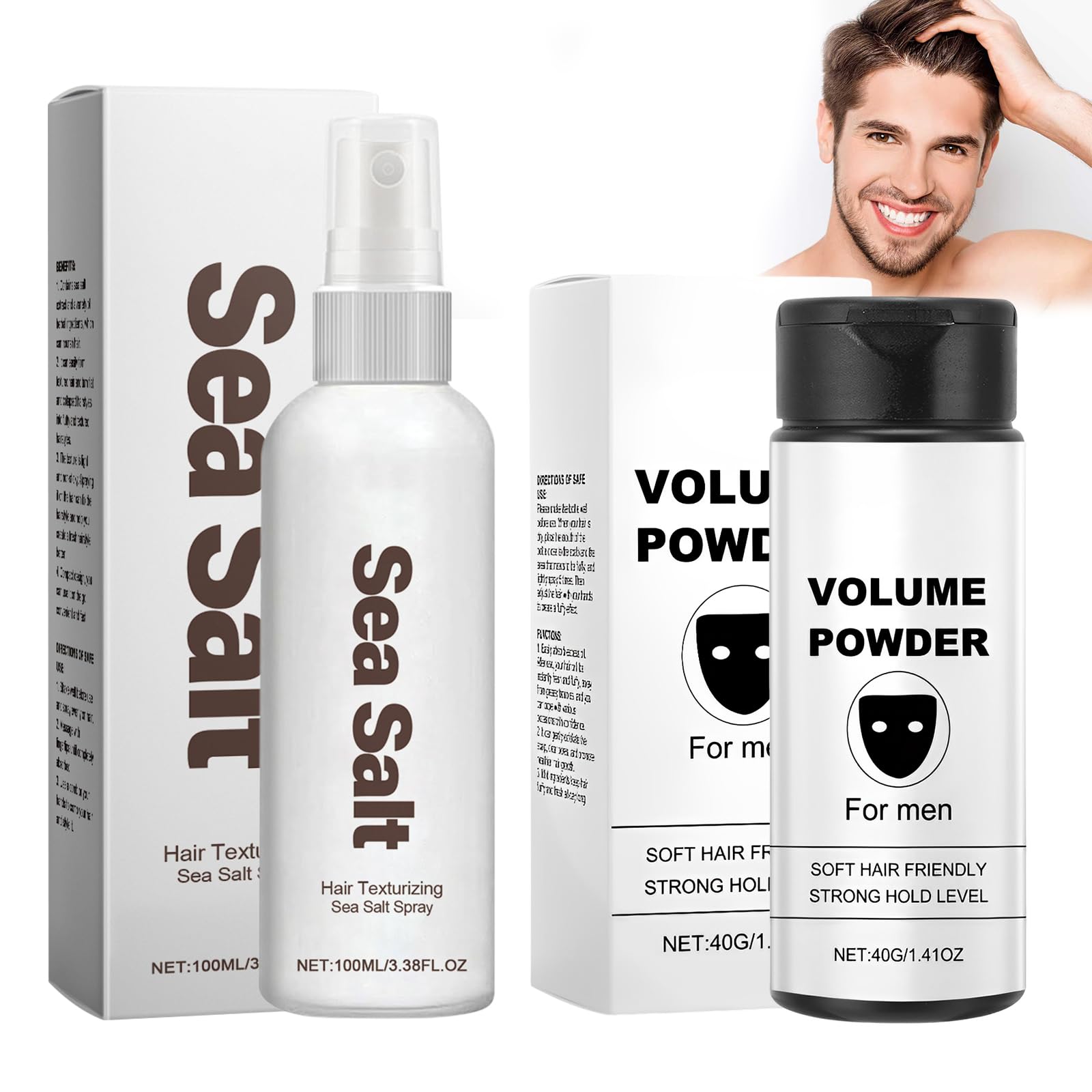 Cera in Polvere per Capelli Uomo 40g+ Based Texture Powder 100ml, Polvere Volumizzante Capelli Uomo, Tenuta a Lunga Durata, Esalta la Consistenza e il Volume