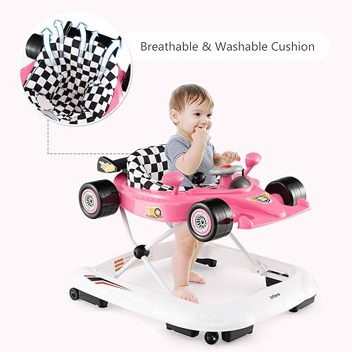 Miniatura 7 de INFANS Andador plegable para bebé, centro de actividades 3 en 1 para niños pequeños, con volante, altura ajustable, luces, música, cojín de asiento