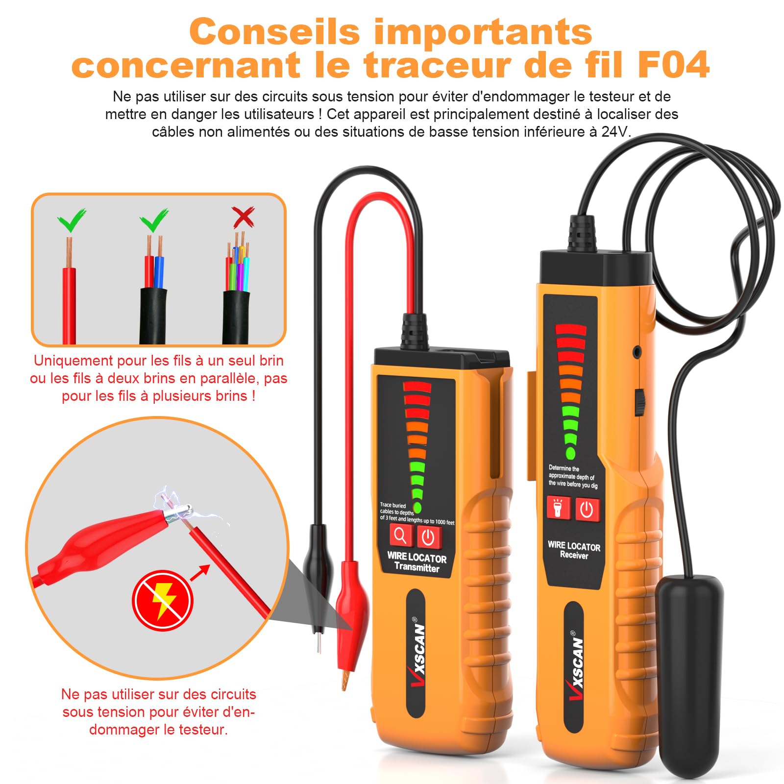 F04 Underground Cable Locator, Kabeltester mit Ohrhörer, zerstörungsfreie unterirdische Drähte zum Auffinden von Drähten und Bewässerungsdrähten von Tierzäunen