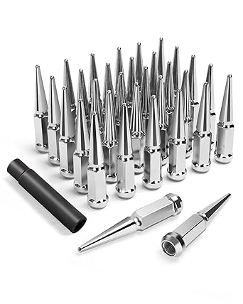 9/16-18 Spike Lug Nuts for 1994-2011 Dodge Ram 2500 3500, 2002-2010 Ram 1500, 1988-1997 Ford F250 F350, 2004-2009 Durango, 32PCS Spiked Lug Nuts 9/16-18 Chrome with Socket Key for Aftermarket Wheel