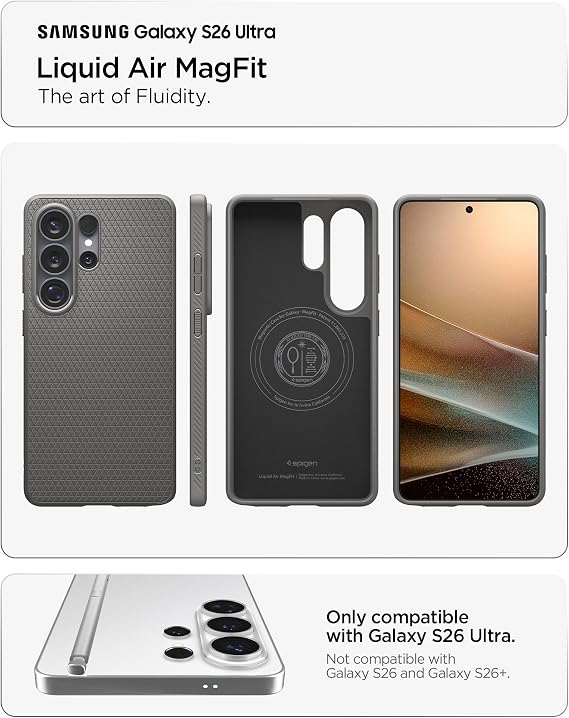 Spigen Galaxy S26 Ultra ile Uyumlu Kılıf Liquid Air Mag Fit Kaymaz Dokulu Yüzey Gri Kapak - ACS11025 (Spigen TR Garantili)