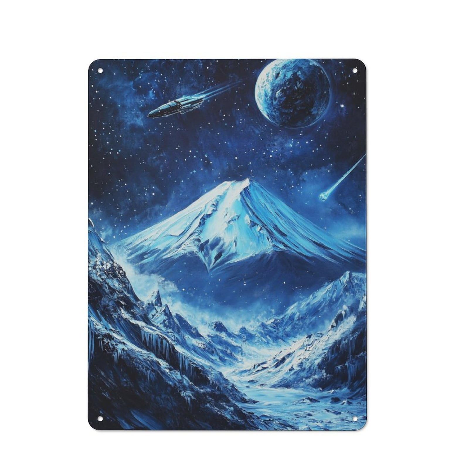 Junmoney Spaceship Over Fuji Mount Metal Wall Sign 40X30cm Featuring For Home Bar Wall, Housewarming Present For People Styling Home Bar