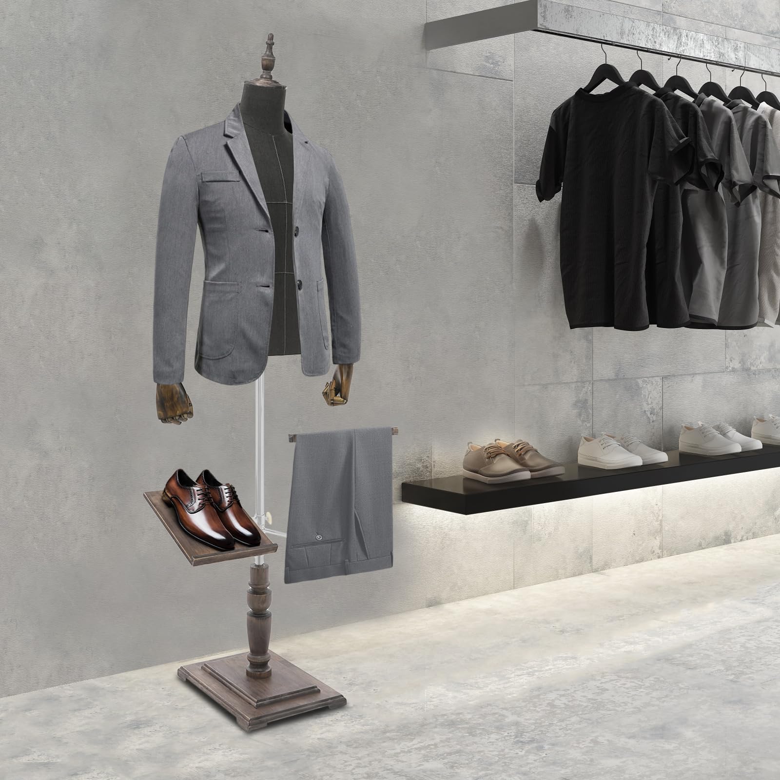Forma de ropa masculina, maniquí masculino, altura ajustable, figura torso para hombre, 135-180 cm, con un tope de 180°, para boutiques, tiendas de moda y diseño de escaparates