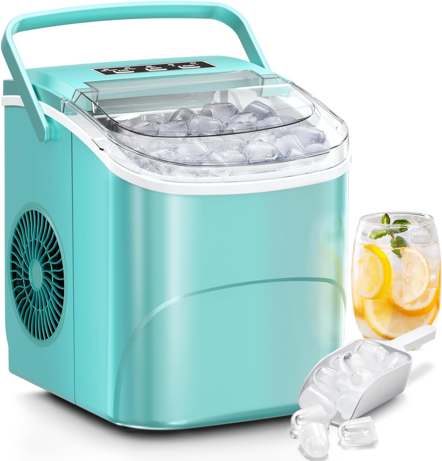 Antarctic Star Countertop Ice Maker,26Lbs/24H,9 Cubes in 6 Mins,Portable Ice Machine with Ice Scoop and Basket,2 Sizes of Bullet Ice Cube for Home Kitchen Office Bar Party