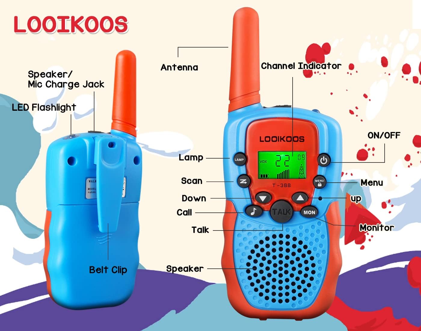 LOOIKOOS Walkie Talkies for Kids, 3 KMs Long Range Children Walky Talky Handheld Radio Kid Toy Gifts for Boys and Girls 3 Pack : Toys & Games