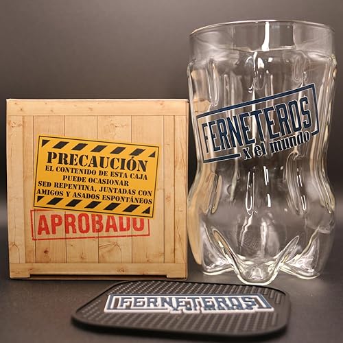 Miniatura 2 de Vaso Fernet con forma de botella cortada en caja decorativa, capacidad de 23.6 fl oz, 700 cc, incluye posavasos