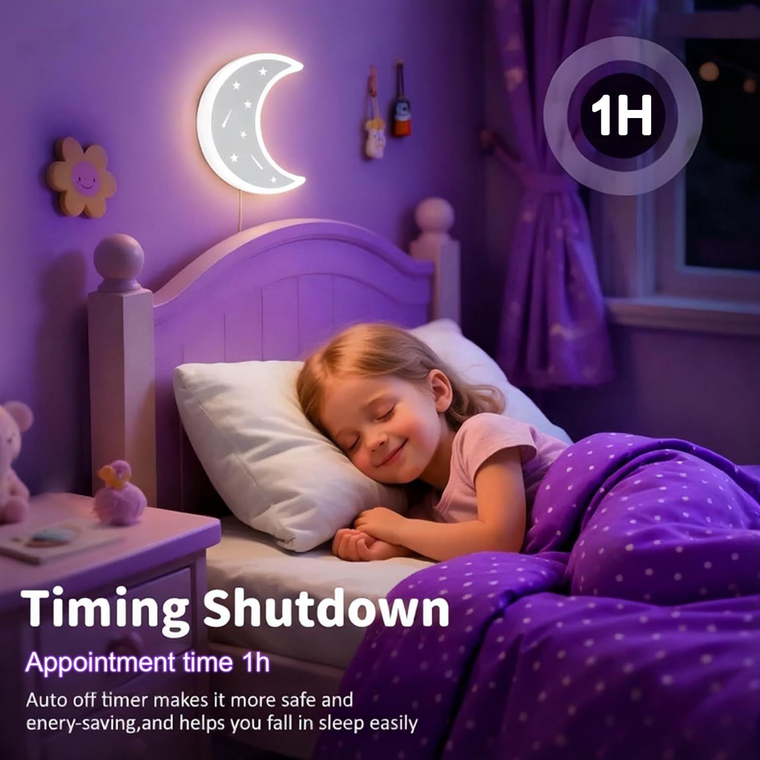 KZT Applique Murale Interieur LED Dimmable avec Télécommande Lampe murale avec Prise Lampe de Chevet Lune Veilleuse Enfant pour Chambre de Bébé Fille ou Garçon, 3000K-6000K, Blanc