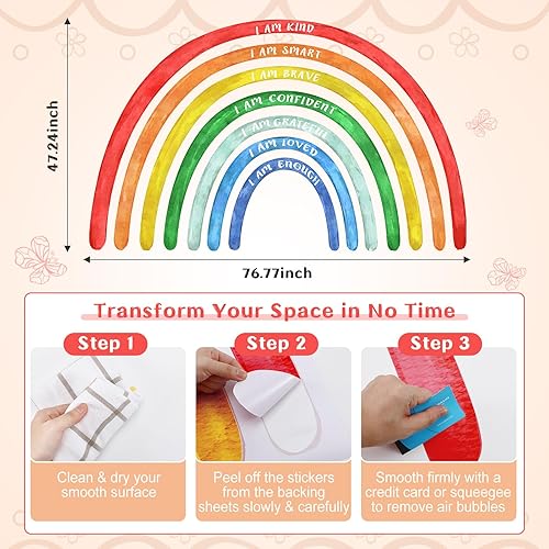 Miniatura 8 de Tinideya 76.77 x 47.24 pulgadas, calcomanía de pared grande de arcoíris con citas inspiradoras, calcomanías de pared de arco iris para despegar y