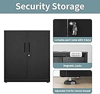 Vista 5 de Armario de almacenamiento de metal, armario de garaje, gabinete de oficina de 36.02 pulgadas de alto con puertas de bloqueo y estantes ajustables