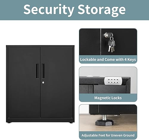 Miniatura 5 de Armario de almacenamiento de metal, armario de garaje, gabinete de oficina de 36.02 pulgadas de alto con puertas de bloqueo y estantes ajustables