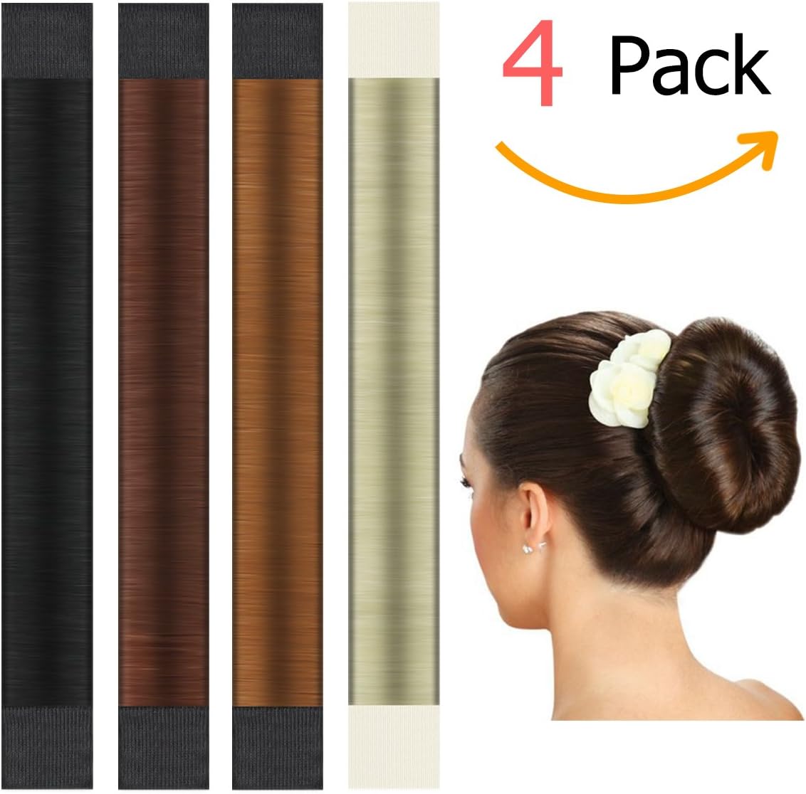 Hair Bun Maker, Ranphykx Magic Bun Shaper Donut Hair Band Accessories DIY Hair Styling Tool - 4 Pack (4 Colors)