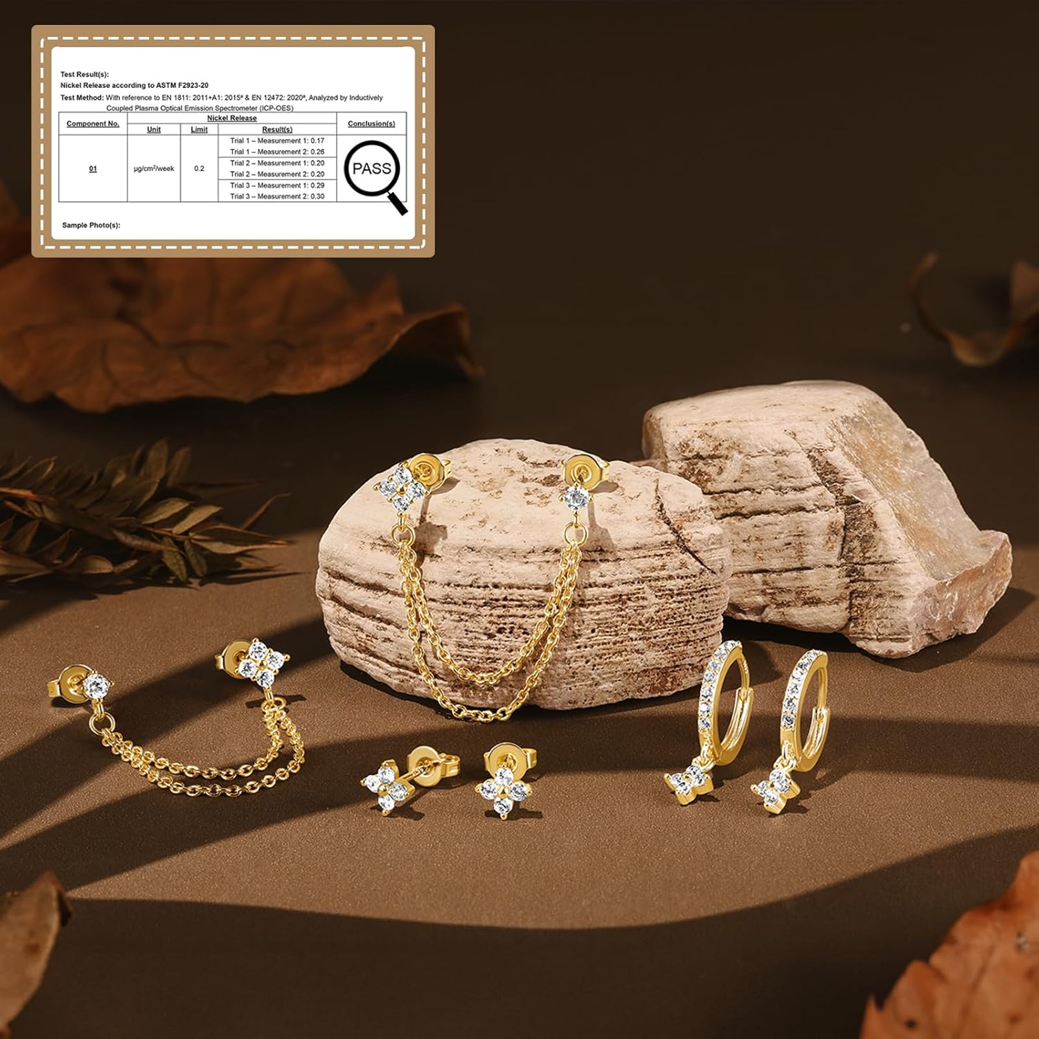 Sterling Silver Stud Hoop Earrings Set, Dainty Gold Silver Flower Chain Earrings for Multiple Piercing, Hypoallergenic Earring Jewelry for Women Trendy 2025 - Image 5