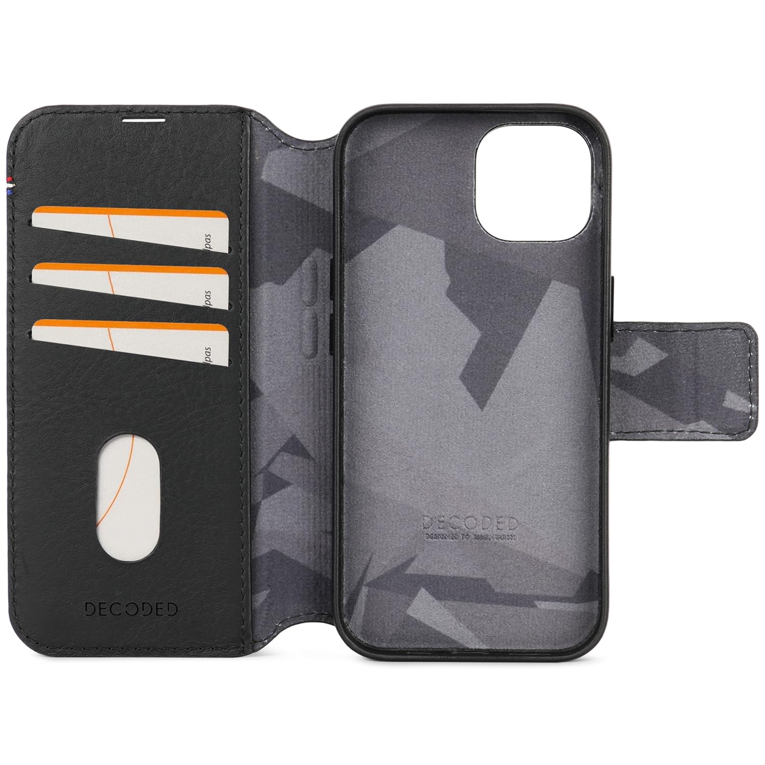 DECODED - Custodia a portafoglio staccabile - Iphone 15 - Custodia magnetica rimovibile 2 in 1 con porta carte - Pelle europea di alta qualità - Adatto per MagSafe - Nero