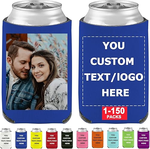 Enfriadores de cerveza personalizados con manga de lata, enfriador de latas personalizado con logotipo de foto, soporte para botellas de bebidas Azul