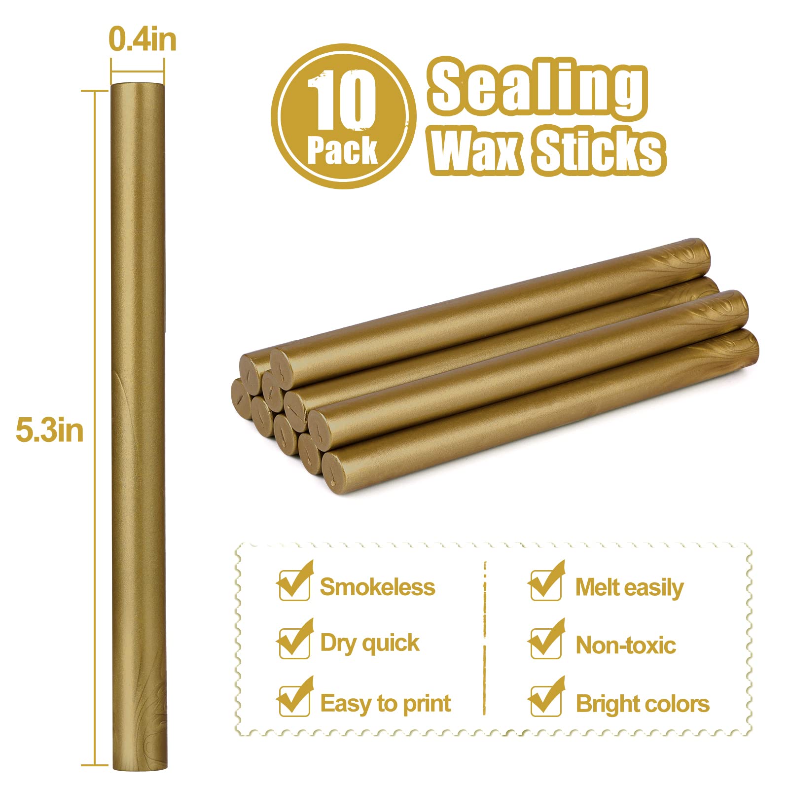 Varillas de cera para sello de cera, oro antiguo metálico, ideal para invitaciones de boda, sobres de tarjetas, correos de caracol, paquetes de vino, ideas de regalo de Navidad, paquete de 10 unidades