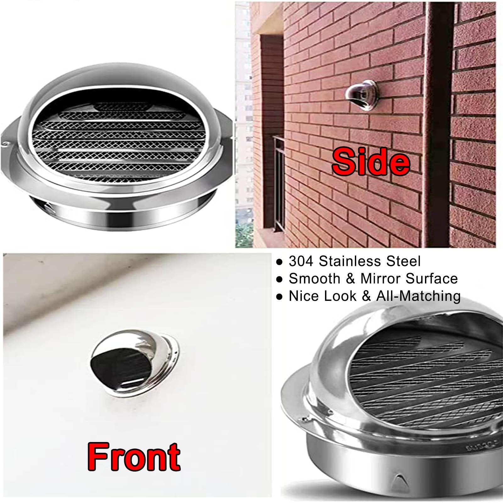 Rejilla Redonda Tapa De Ventilación Ø 80mm 100mm 120mm 150mm, 304 Inoxidable Tapa De Ventilación Con Malla De Pantalla, Respiraderos Tapa ​Cocina Protección, Contra La Intemperie ( Color : Silver , Si