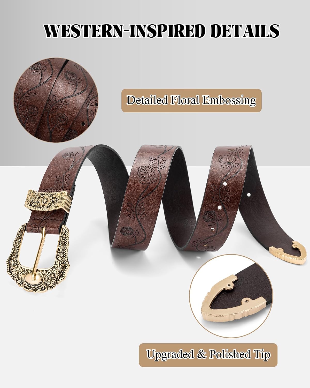 Vintage Ladies Western Belt for Women, Adjustable Cowboy Cowgirl Belts for Jeans Dresses Pants