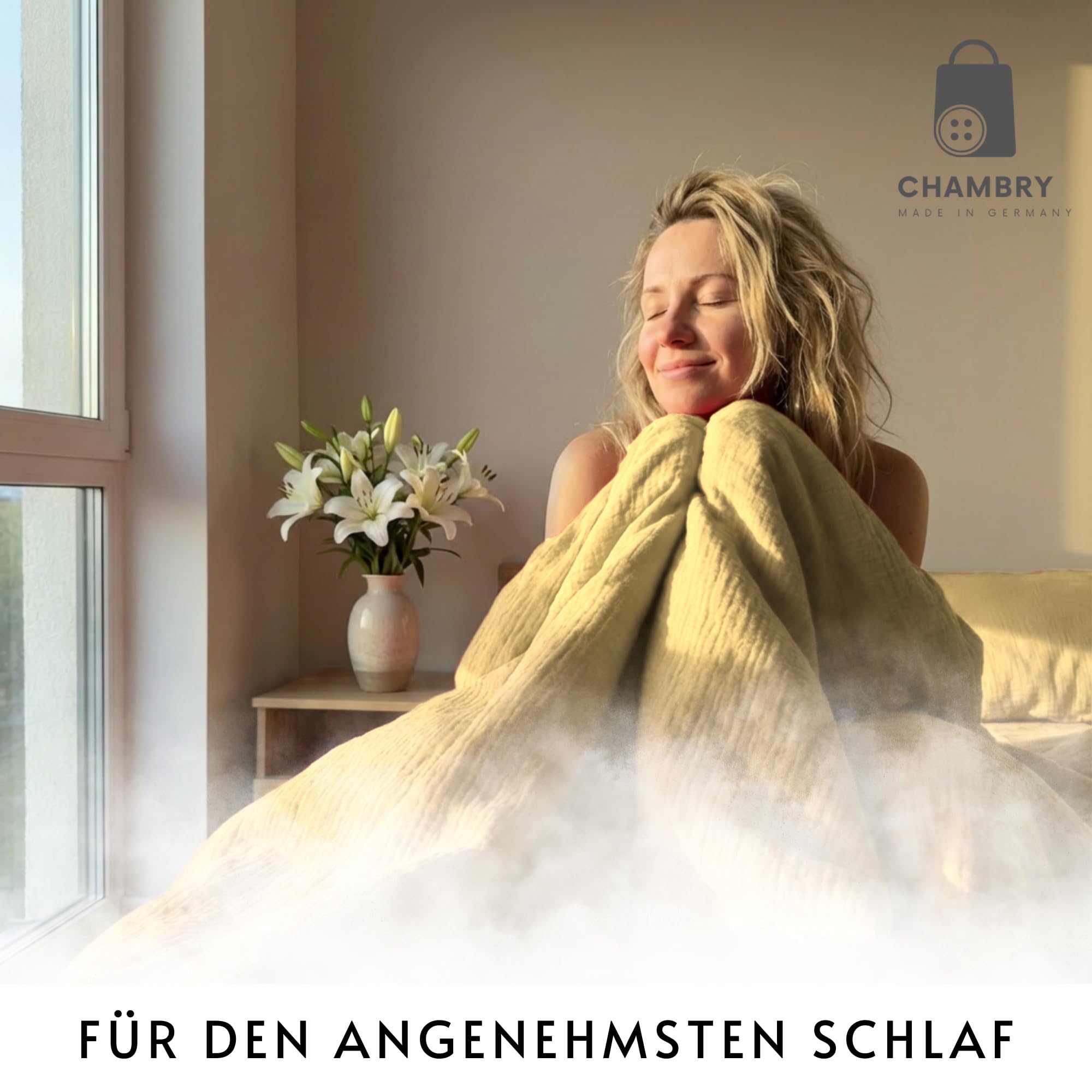 chambry Musselin Bettwäsche 100 % Baumwolle - handgefertigt in Deutschland - atmungsaktiv temperaturausgleichend bügelfrei - Bettbezug 135x200cm + Kissenbezug 80x80cm - Caramel