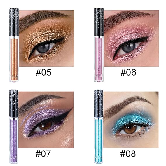 Glitter-Eyeshadows, Liquid Eyeshadows, Long-lasting Metals-Gloss-Sparkling Silver, Gold High-pigmented Colorful Glitter-Eye-Shadows(01#Silver)