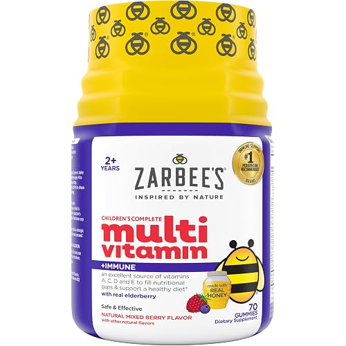Zarbee's Kids Complete Multivitamin Gummies + Immune Support, 70 ct | For Kids Ages 2+, Children Vitamins Gummy, Vitamin A C D3 E B6 B12, Folic Acid & Total B-complex
